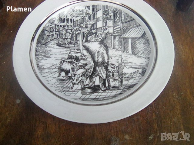 Порцеланова чиния с литография на град Бремен