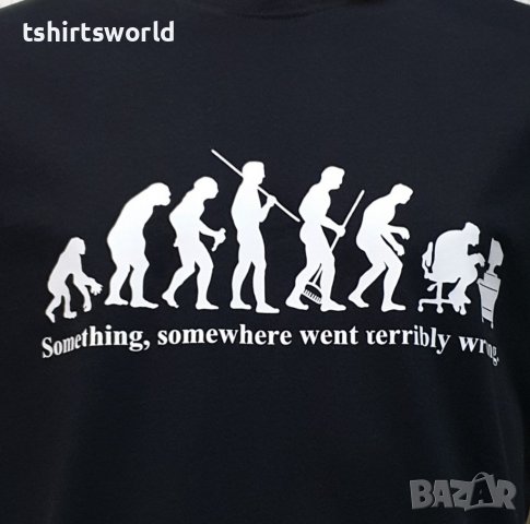 Нова мъжка тениска с трансферен печат Човешка еволюция в черен цвят, снимка 2 - Тениски - 36598981