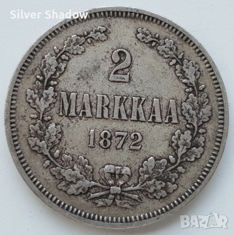 Монета Финландия 2 Марки 1872 г. Александър II  /2, снимка 1
