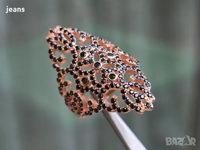 Сребърен пръстен с розово покритие 17556, снимка 2 - Пръстени - 50325703