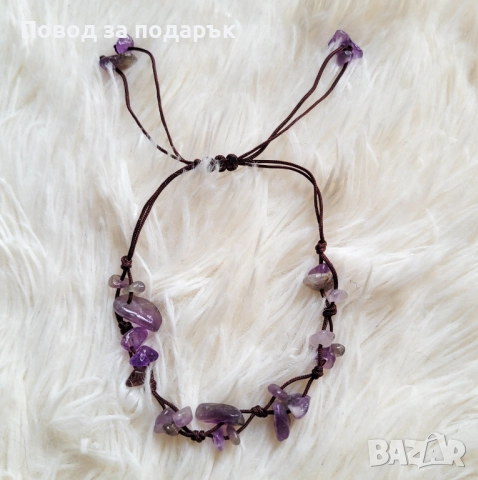 Регулируема гривна с аметист , снимка 4 - Гривни - 52471886