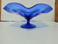 Кристална купа фруктиера  цветно стъкло кобалт , снимка 3