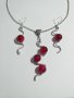 Разкошен комплект бижута в рубинено червено с орнаменти в цвят Сребро, снимка 5