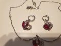 Комплект сребърни обици и колие със син сапфир, топаз, аметист и рубин, снимка 11