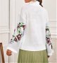 Флорален пуловер, Ефектен пуловер, Бял пуловер, снимка 2
