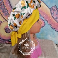 Сатенена Цветна Шапка Боне с Дизайн на Лимони за Дете КОД 2834, снимка 5 - Шапки, шалове и ръкавици - 39549374