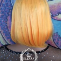 Средно Дълга Боб Стил Перука в Наситено Оранжев Цвят с Бретон ЕЛЕСА Код 7810, снимка 7 - Аксесоари за коса - 26440283