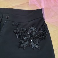 Черен класически панталон с пайети и апликация ZigZac, снимка 6 - Панталони - 32888265