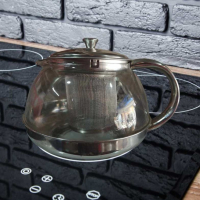 Стъклена кана за чай от неръждаема стомана с цедка за листа, снимка 4 - Аксесоари за кухня - 44863300