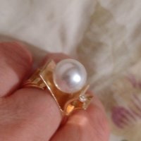Многослоен пръстен с голяма перла, снимка 1 - Пръстени - 37812769