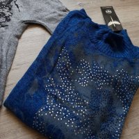 Нов пуловер в син цвят на НАМАЛЕНИЕ, снимка 3 - Блузи с дълъг ръкав и пуловери - 26794386