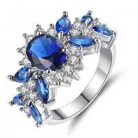 Сребърен пръстен със сини сапфири, снимка 1 - Пръстени - 32502443