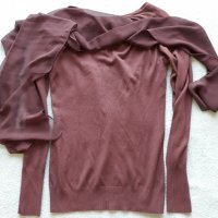Меко плетиво с вграден фин шал от същия цвят-лилав издържан тъмен цвят, дълъг ръкав, ефектен модел, снимка 6 - Блузи с дълъг ръкав и пуловери - 37417986