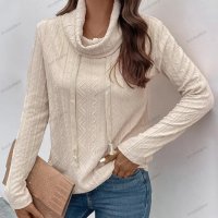 Дамска блуза с текстурирана яка с гъста яка - 024, снимка 1 - Блузи с дълъг ръкав и пуловери - 43627991