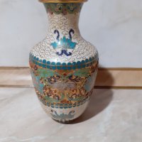 Cloisonne Клоазоне стара ваза бронз клетъчен емайл, снимка 4 - Антикварни и старинни предмети - 43202641