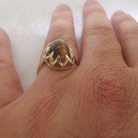 Златен пръстен и медальон с тигров ахат , снимка 9 - Пръстени - 37095140