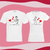 Памучни Тениски за Свети Валентин - подарък, за двойки, снимка 2 - Романтични подаръци - 39552067