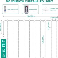 Светодиодни светлинни завеси 3x3 метра USB захранване НОВИ, снимка 4 - Други - 43493278