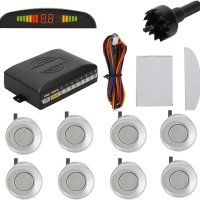 Сензор за паркиране на заден ход с 8 сензора за паркиране отпред, 4 отзад, 4 LED дисплея-сив, снимка 1 - Аксесоари и консумативи - 43119553