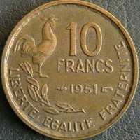 10 франка 1951, Франция, снимка 1 - Нумизматика и бонистика - 28432852