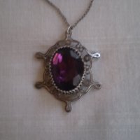Арт Деко  посребрен медальон филигран лилав кристал  , снимка 6 - Други ценни предмети - 33105723
