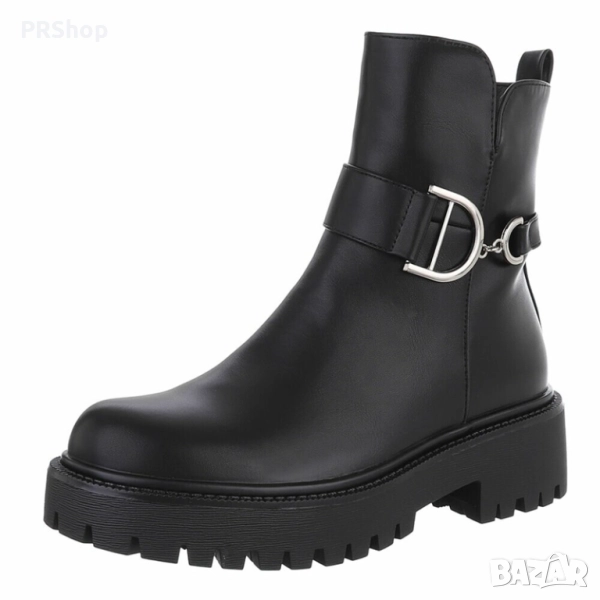 Дамски боти/ ботуши, еко кожа, ЧЕРЕН/СВЕТЛО КАФЯВ, снимка 1