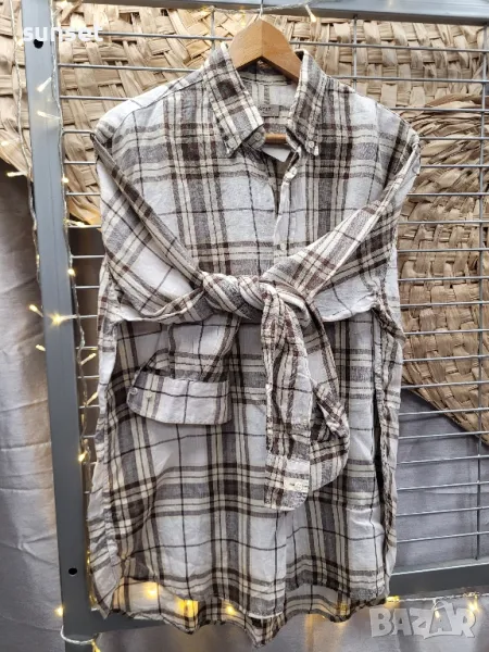 ЛЕНЕНА мъжка риза, каре- L, снимка 1