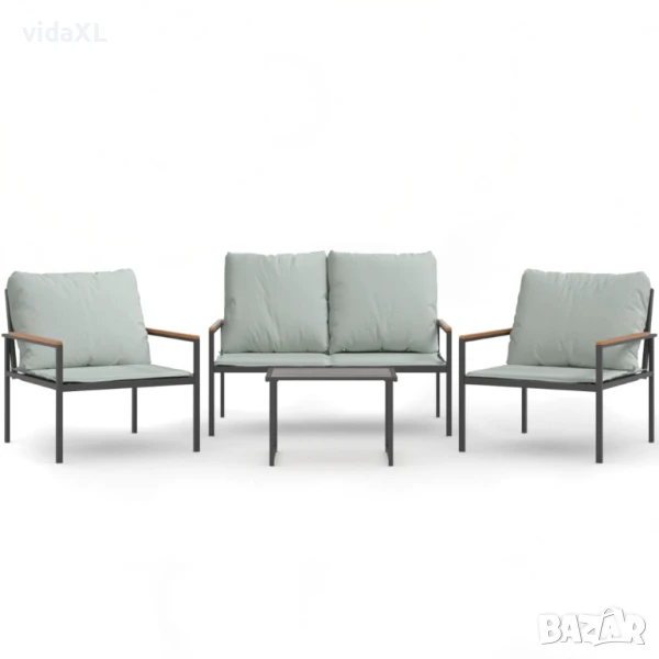 vidaXL Градински комплект от 4 части с възглавници антрацит стомана（SKU:3188016）, снимка 1