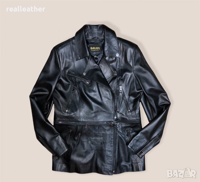 Дамско яке от две части естествена кожа в черен цвят, снимка 1