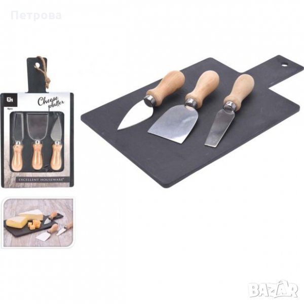 Каменна плоча за сирена с три ножа/Каменно плато за сервиране на сирена с три ножя, снимка 1