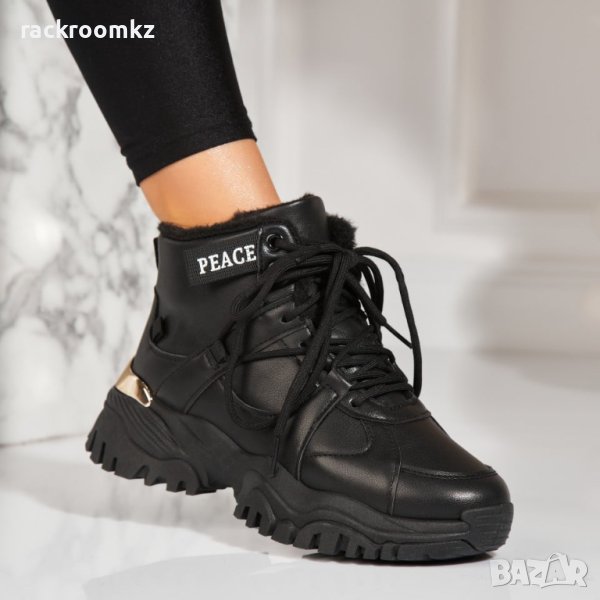 Модерни дамсми боти с топъл пух и висока подметка, снимка 1