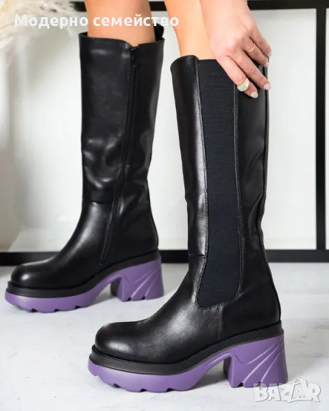 Стилни дамски ботуши Хейлис лилава подметка , снимка 1