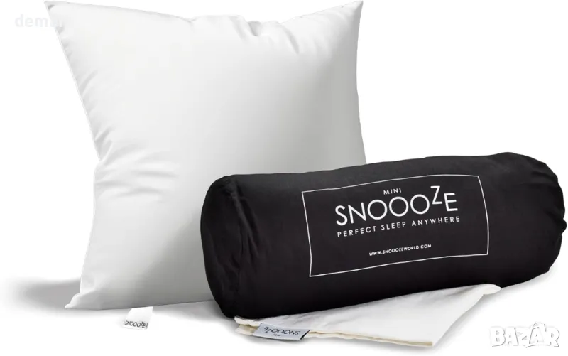Мини възглавница за пътуване SnooozeGo, Пухена алтернатива, лека, дишаща с премиум памучен калъф, снимка 1