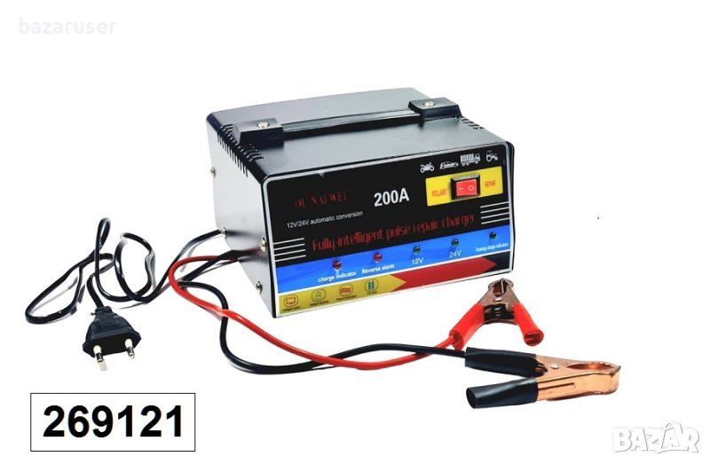 Ново Компактно Електронно автоматично зарядно устройство с вентилатор 200A,12/24 V, снимка 1