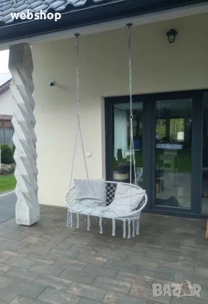 Луксозна Двойна бежова градинска люлка за двама с възглавница, снимка 1