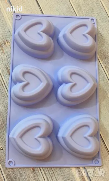 6 високи сърца сърце изгдигнато с вдлъбнатина силиконов молд форма шоколад гипс кексчета мъфини гипс, снимка 1