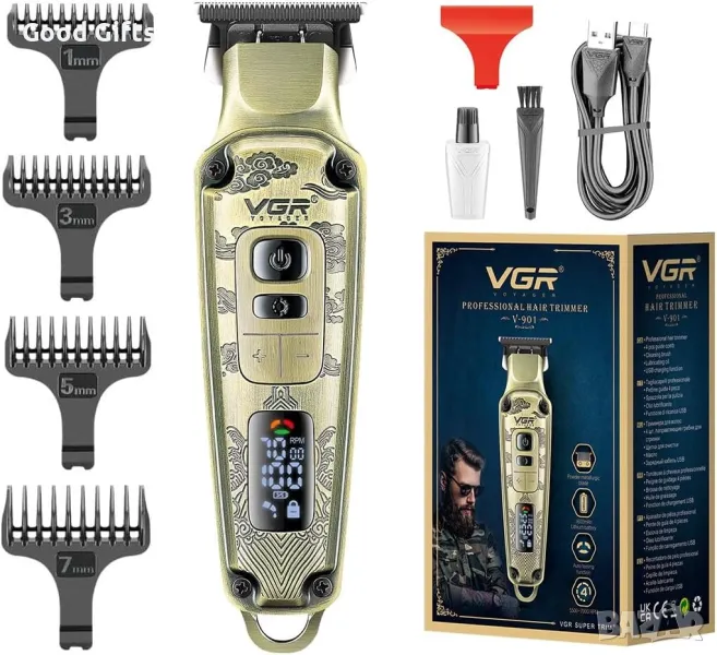 VGR V-901 Професионален тример за коса и брада с LED дисплей и USB зареждане, снимка 1