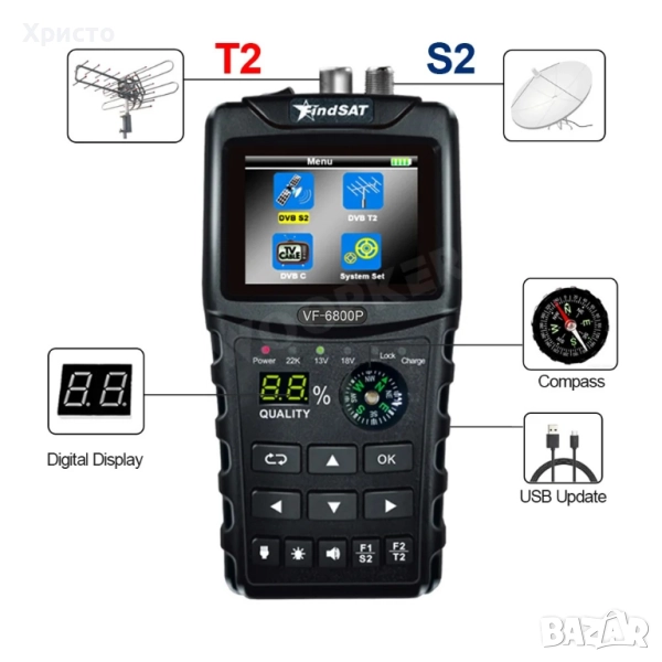 Сателитен телевизионен търсач - DVB-T2/DVB S2/DVB C, снимка 1