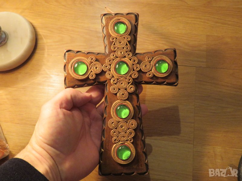Голям православен кръст разпятие 23 см - красота от керамика и стъкло православие Исус Христос , снимка 1