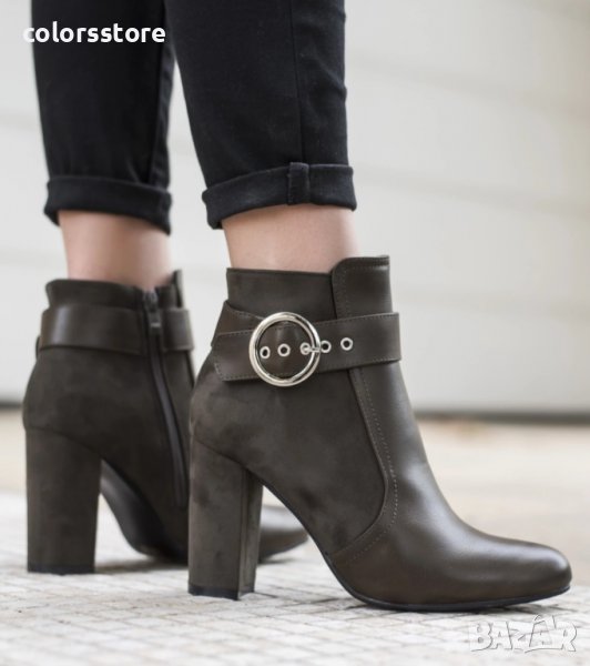 Боти на ток - зелен велур - B-10, снимка 1