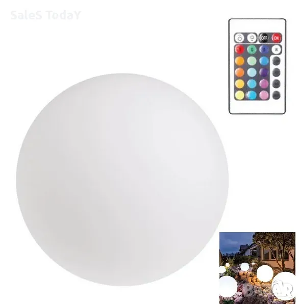 Лампа за градина, Соларна топка с дистанционно управление,RGB, Ø35см, снимка 1