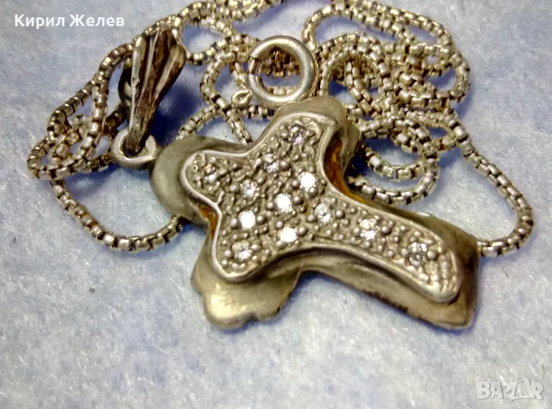 СКЪПОЦЕНЕН АРТ КРЪСТ с НЕЖНА СРЕБЪРНА ВЕРИЖКА СРЕБРО 925 с БЯЛА ПОЗЛАТА и ИСКРЯЩИ ЦИРКОНИ 29167, снимка 1