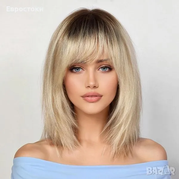 Shning Yourse SS 176-1 F11114  Синтетична 12-инчова омбре златистокафява перука с бретон , снимка 1
