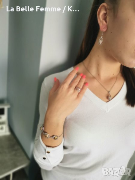 Комплект от пръстен,  колие , обеци и  гривна с перли, снимка 1