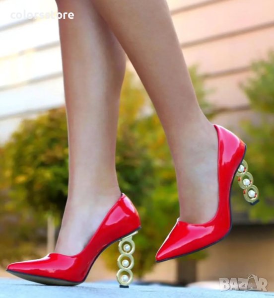 Обувки на ток - червен лак - P600, снимка 1