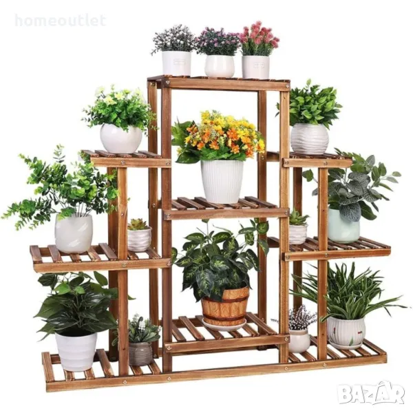 ПРОМОЦИЯ Цветарник от естествена борова дървесина на 9 нива UNHO ZJJ369, снимка 1