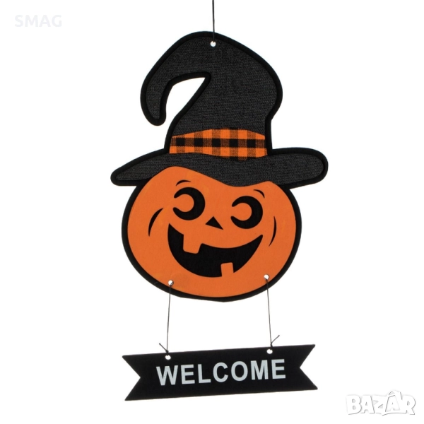 Halloween / Хелоуин висяща дървена тиква с шапка_1244368, снимка 1