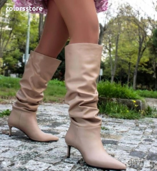 Ботуши на ток - бежова кожа - BR900, снимка 1