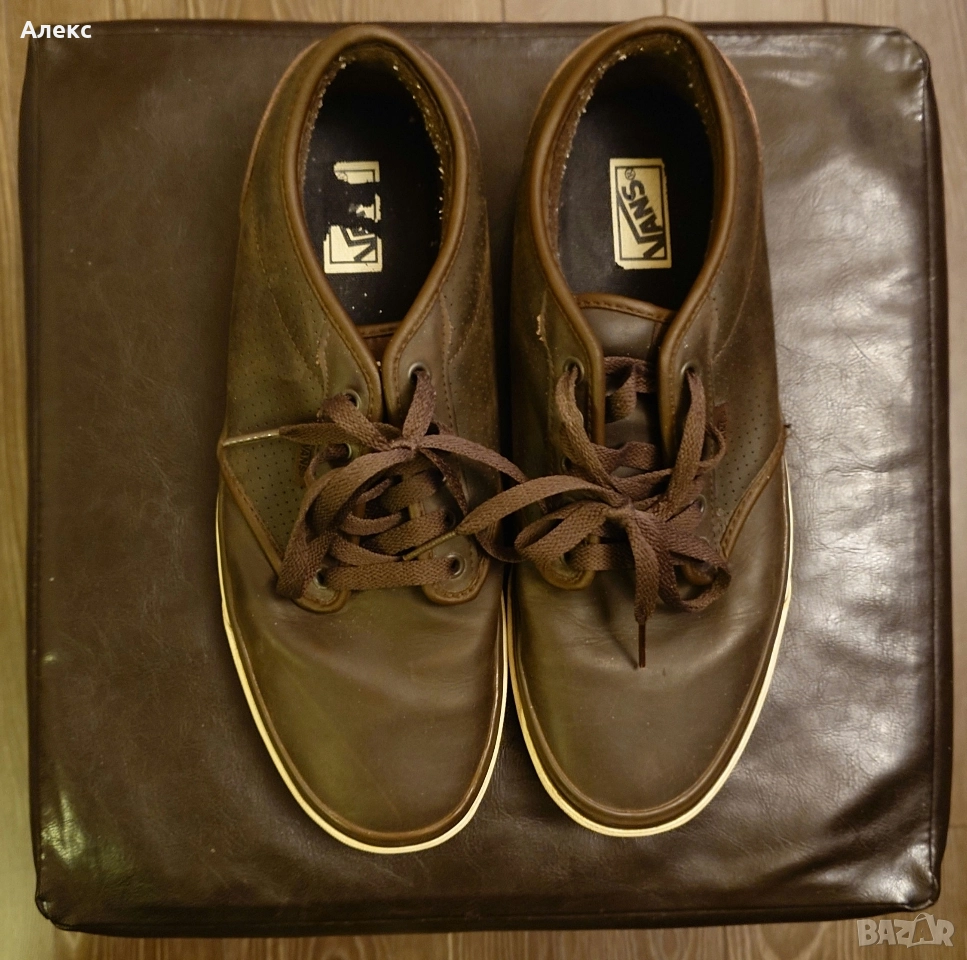 Мъжки кожени гуменки VANS, тъмно маслинено зелени с кафяв кант, №47, снимка 1