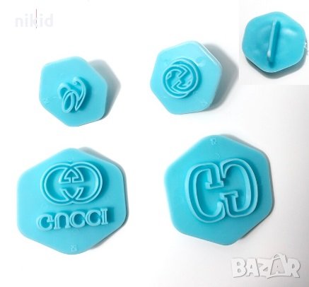 4 бр. печати печат печата форми лого емблема gucci гучи за украса фондан торта резци 3д с релеф, снимка 1